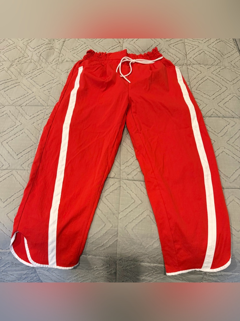 Women’s Large Red Track Joggers with White Side Stripes